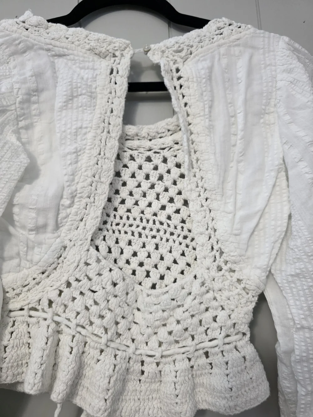 Free People White Crochet Tie-Front Crop Top